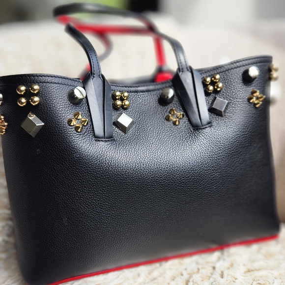 Christian Louboutin Black Leather Studded Tote with Red Interior - Picture 2 of 9